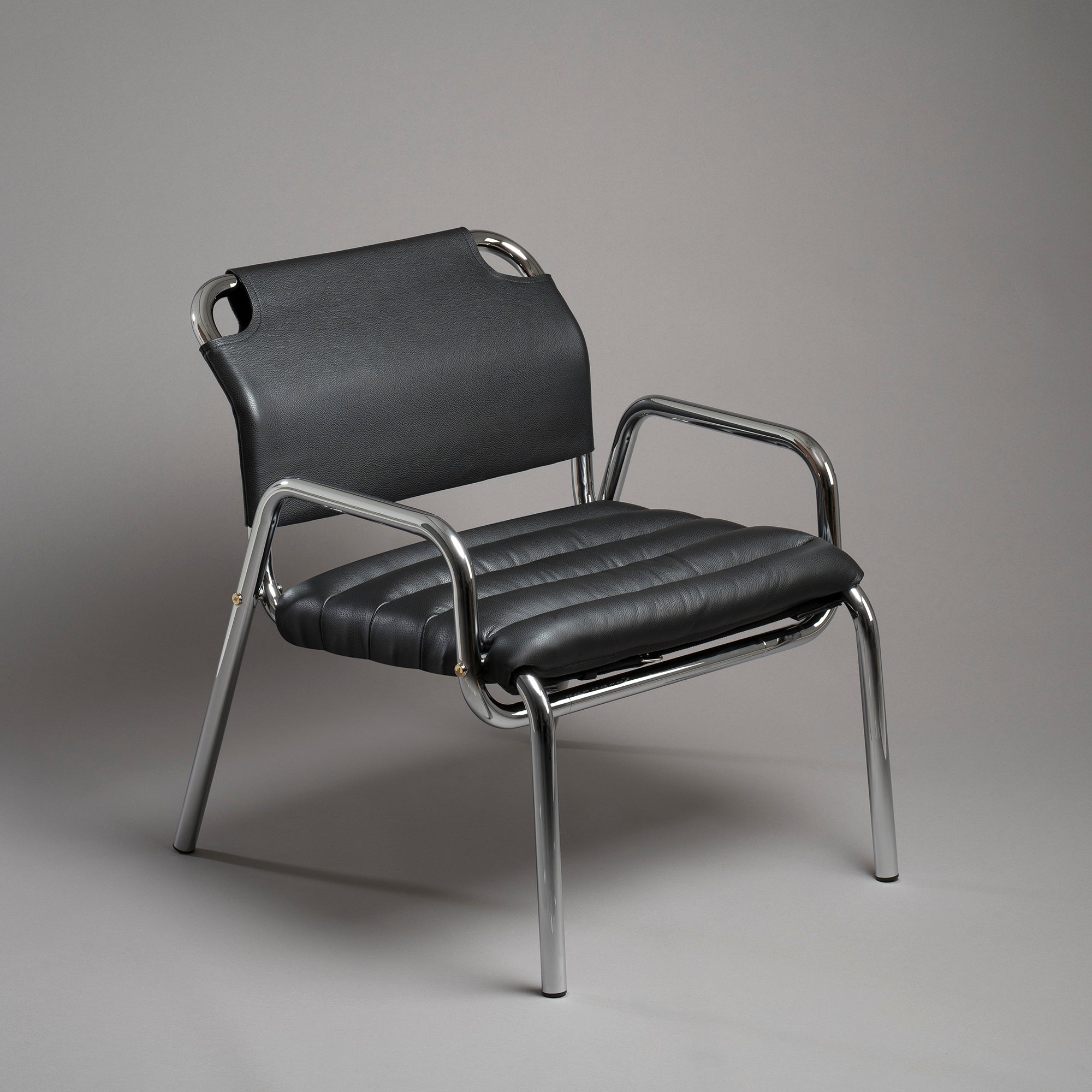 Minale fotoliu lounge | cadru cromat, piele italiană | design Marcello Minale 1973