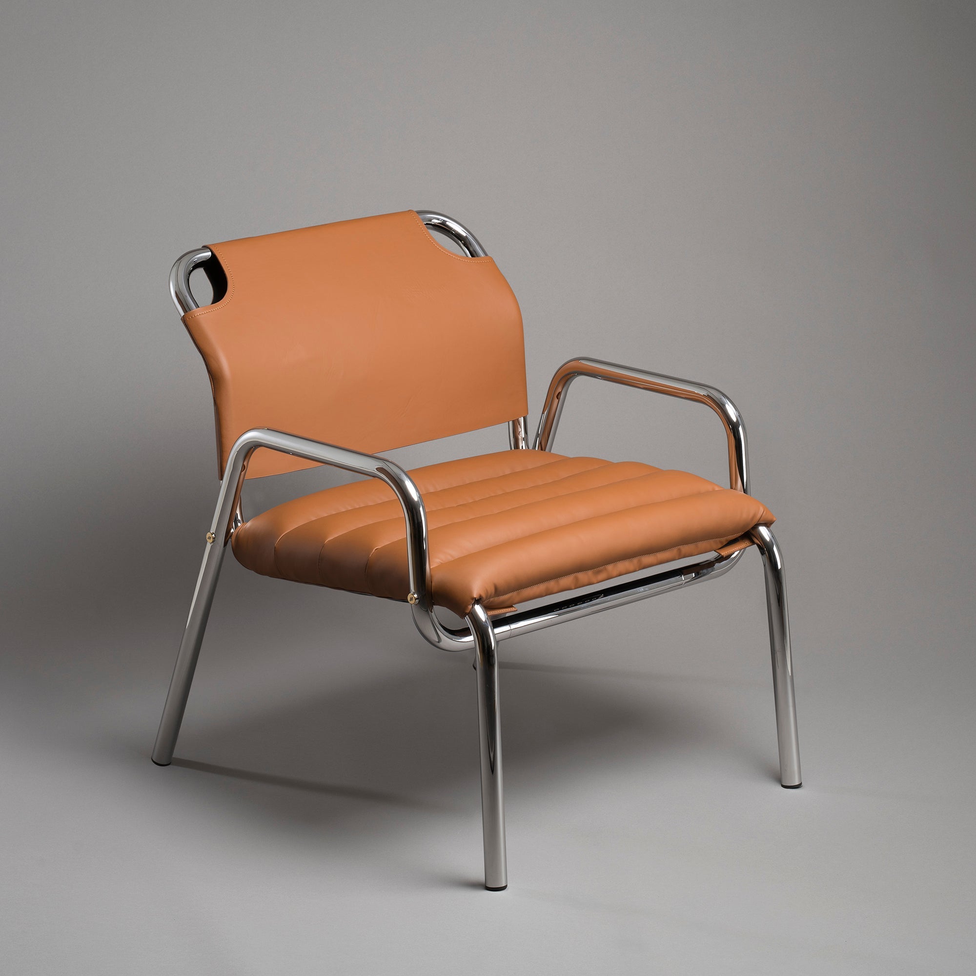 Minale fotoliu lounge | cadru cromat, piele italiană | design Marcello Minale 1973