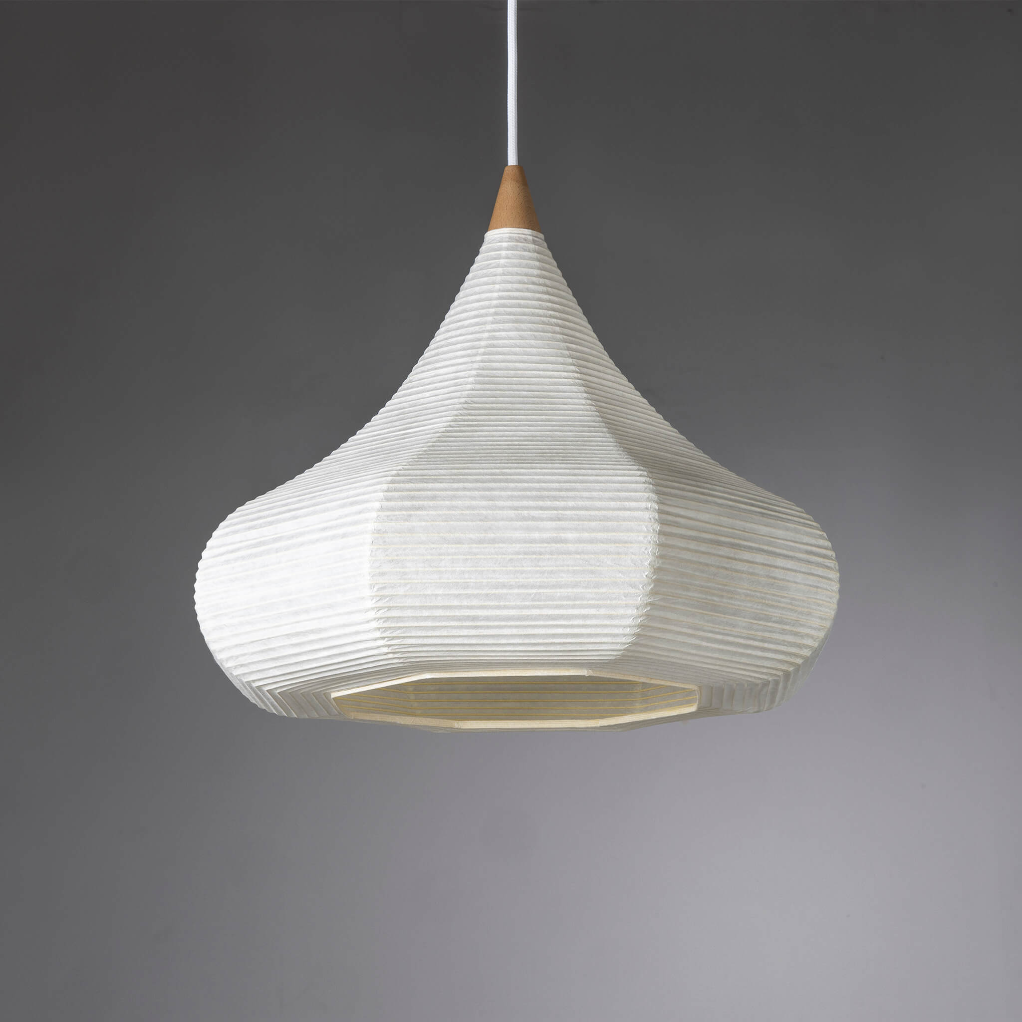 Motarasu lustră SHIZUKU hârtie washi japoneză, lemn hiba Natural l46, A46, H36, Ø46 cm 3