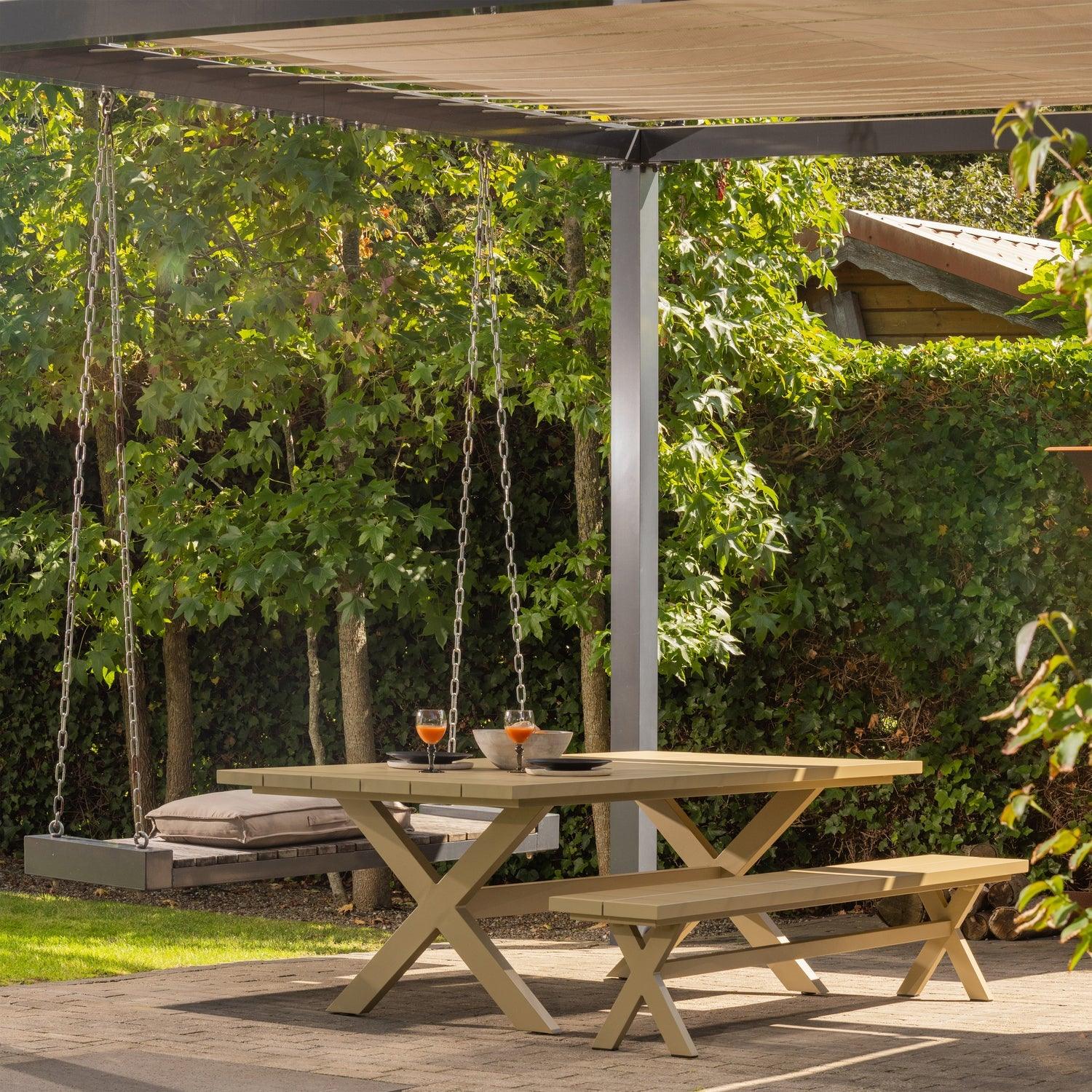 DELTA PICKNICK GARDEN TABLE ALUMINIUM GREEN/SAND 220x100CM - PARIS14A.RO