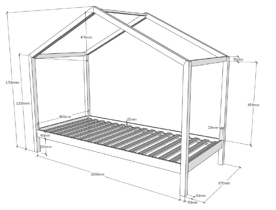 Pat cu perdele DALLAS 90X200CM / Natural - Vipack