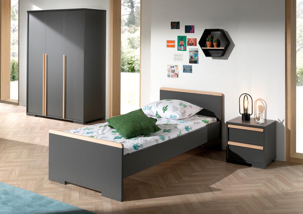 Deze LONDON combinatie in antraciet bestaat uit een bed (90x200) met nachtkastje en 3-deurs kleerkast. - PARIS14A.RO