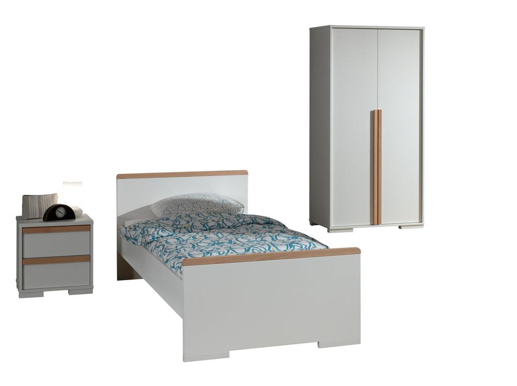 Deze LONDON combinatie in wit bestaat uit een bed (90x200) met nachtkastje en 2-deurs kleerkast. - PARIS14A.RO