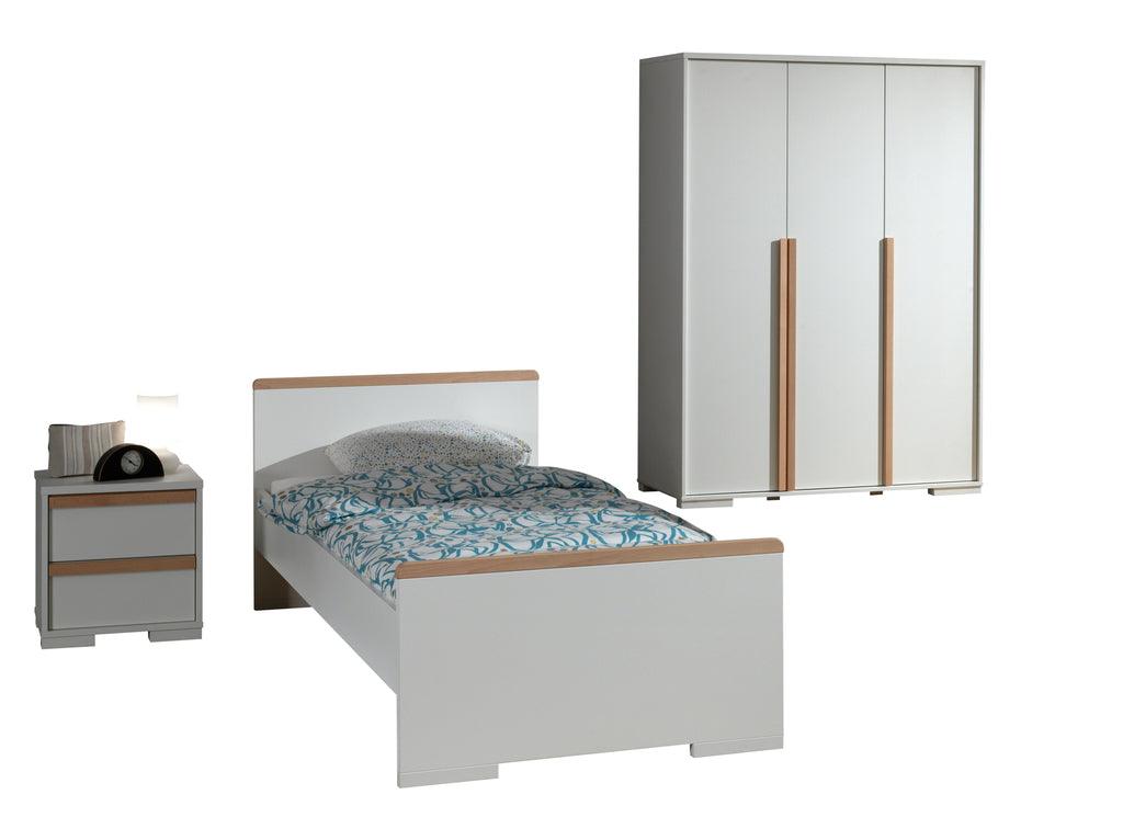 Deze LONDON combinatie in wit bestaat uit een bed (90x200) met nachtkastje en 3-deurs kleerkast. - PARIS14A.RO