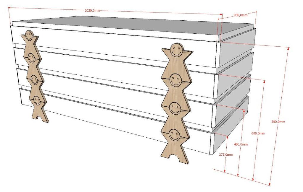 Deze MODULO combinatie bestaat uit 3 grijze MODULO bedden (90 x 200 cm) met massieve poten in de vorm van een smiley. - PARIS14A.RO