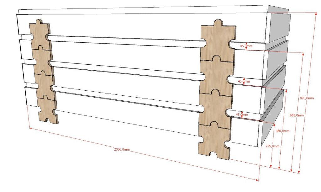 Deze MODULO combinatie bestaat uit 3 witte MODULO bedden (90 x 200 cm) met massieve poten in de vorm van een puzzelstuk. - PARIS14A.RO