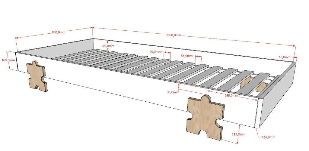 Deze MODULO combinatie bestaat uit 3 witte MODULO bedden (90 x 200 cm) met massieve poten in de vorm van een puzzelstuk. - PARIS14A.RO