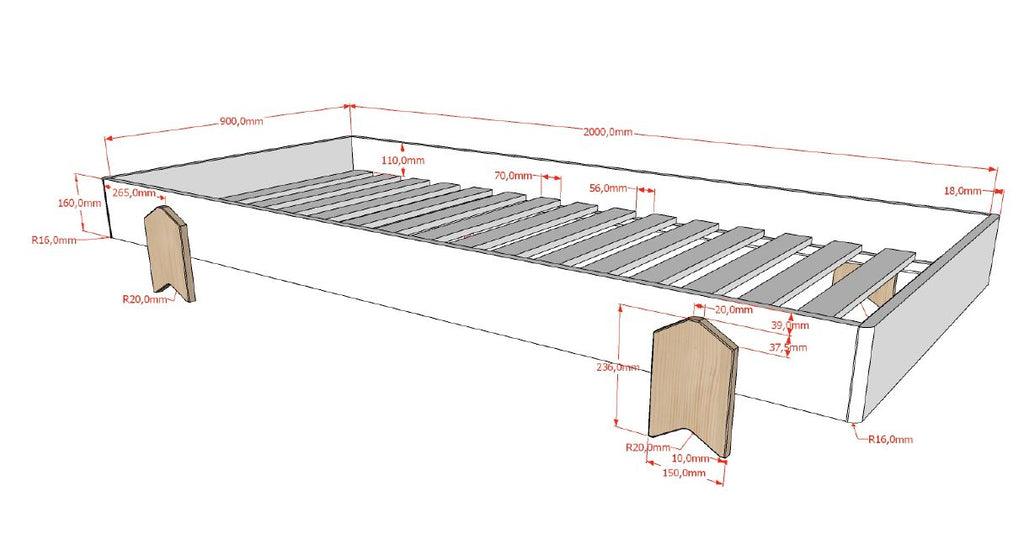 Deze MODULO combinatie bestaat uit 4 grijze MODULO bedden (90 x 200 cm) met massieve poten in de vormvan een pijl. - PARIS14A.RO