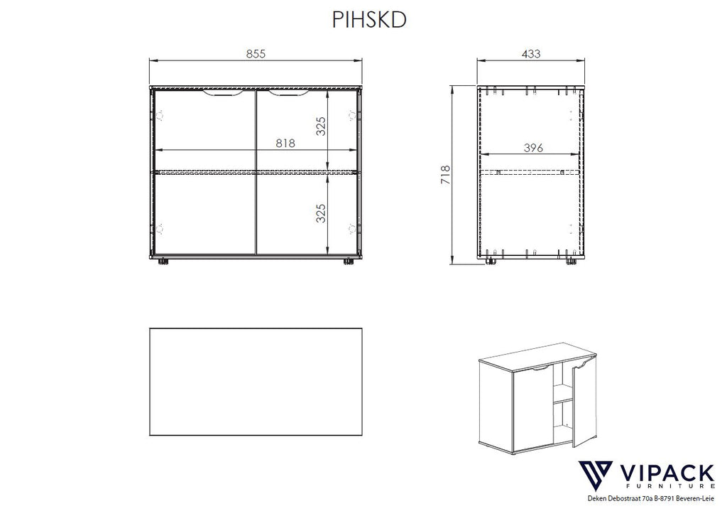 Pat alb 90x200 cm cu comoda cu 2 usi si o canapea extensibila PINO - Vipack