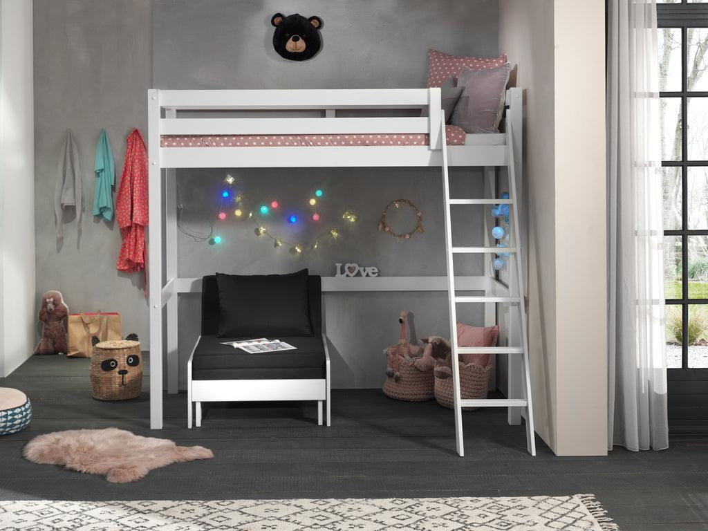 Deze PINO-combinatie bestaat uit een PINO mezzanine 90x200cm wit en een PINO zetelbed wit - PARIS14A.RO