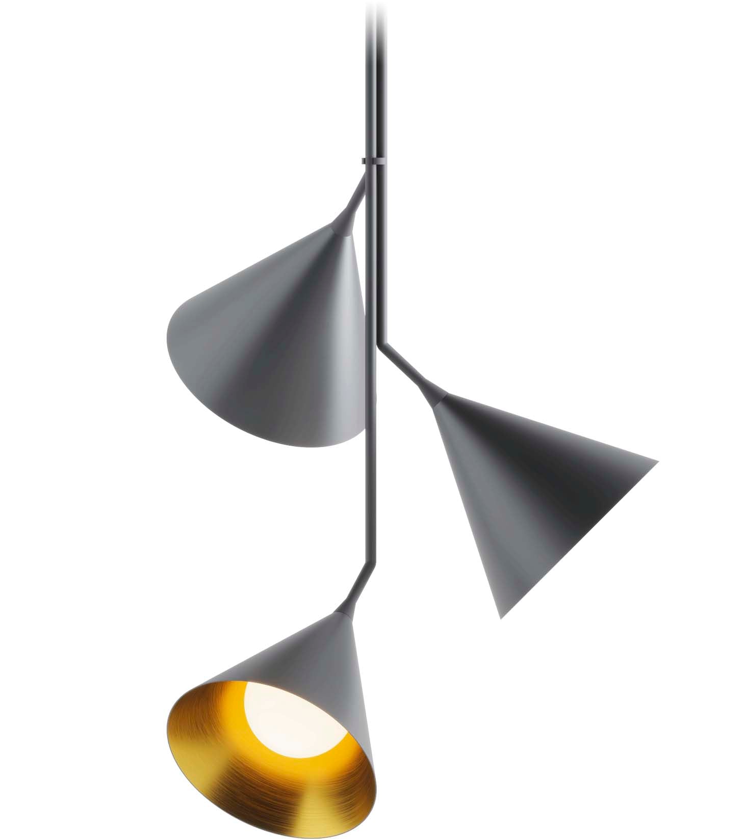 Robin lustră Rubi Trio | fier, sticlă opală | Negru mat, auriu | 3XG9, 43x60x118 cm