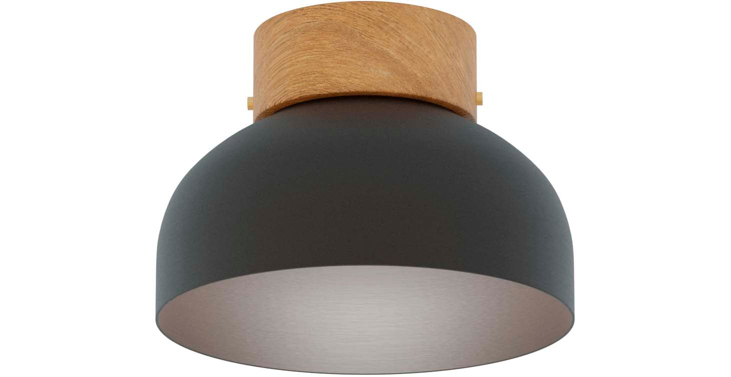 Robin plafonieră Reiko | aluminiu, lemn | Negru mat | E27, 21x21x16 cm