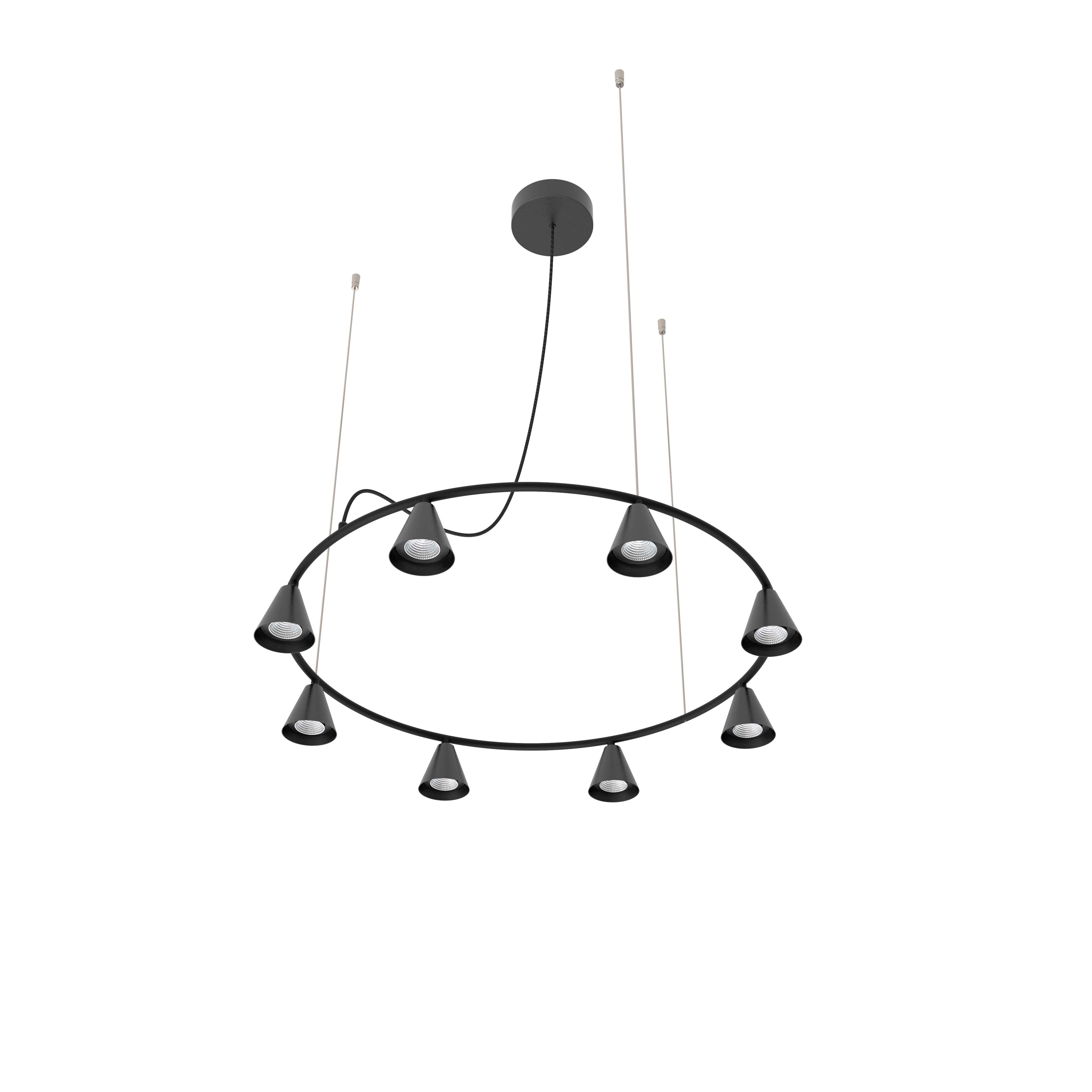 Robin lustră Rimini Chandelier Circular 27K Fixed DALI fier, cablu textil Negru mat 8.5W, 980Lm, 2700K, 78x78x20 cm