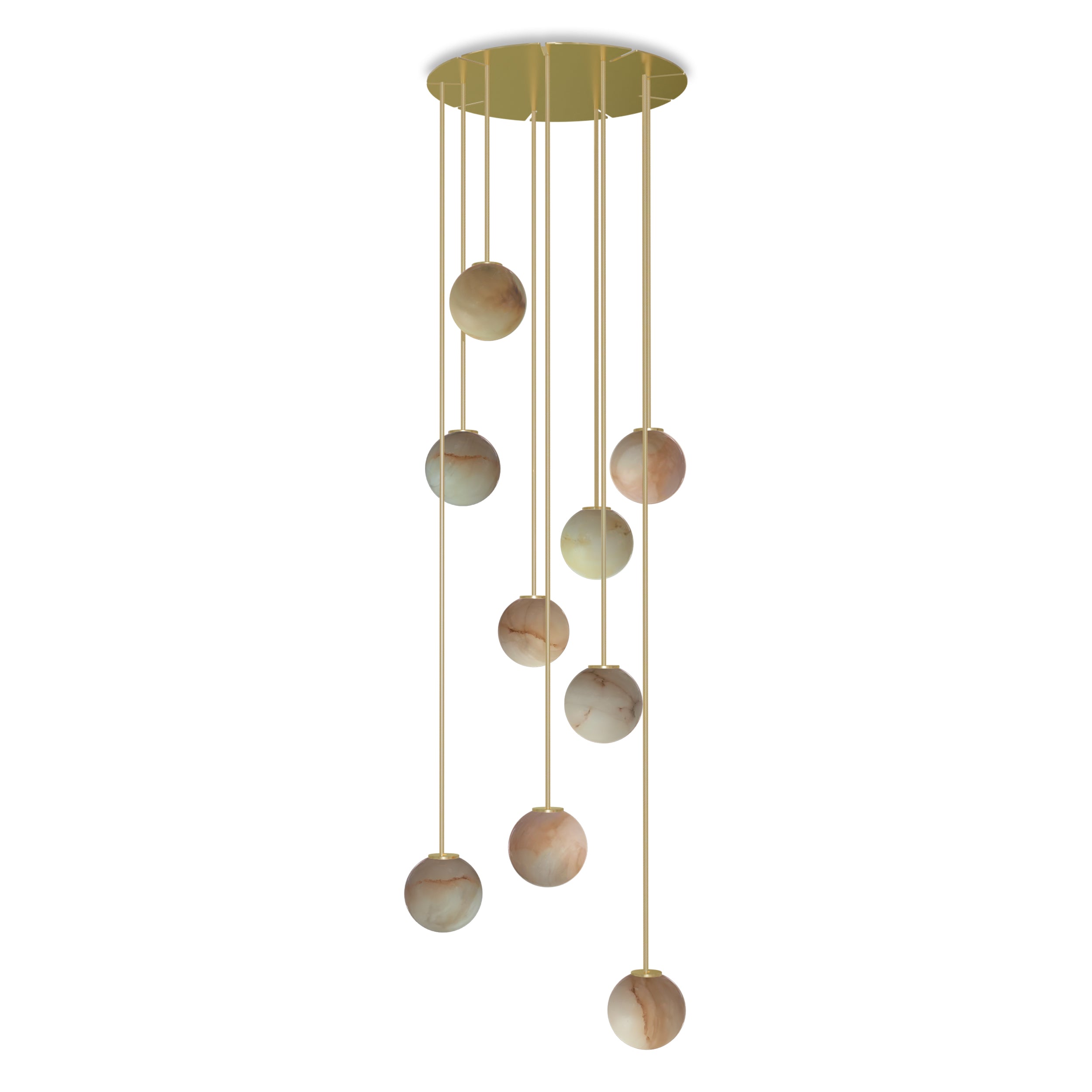Robin lustră Royal Chandelier Circular Drops | fier, textil, alabastru | Auriu | 9XG9, 35x35x150 cm