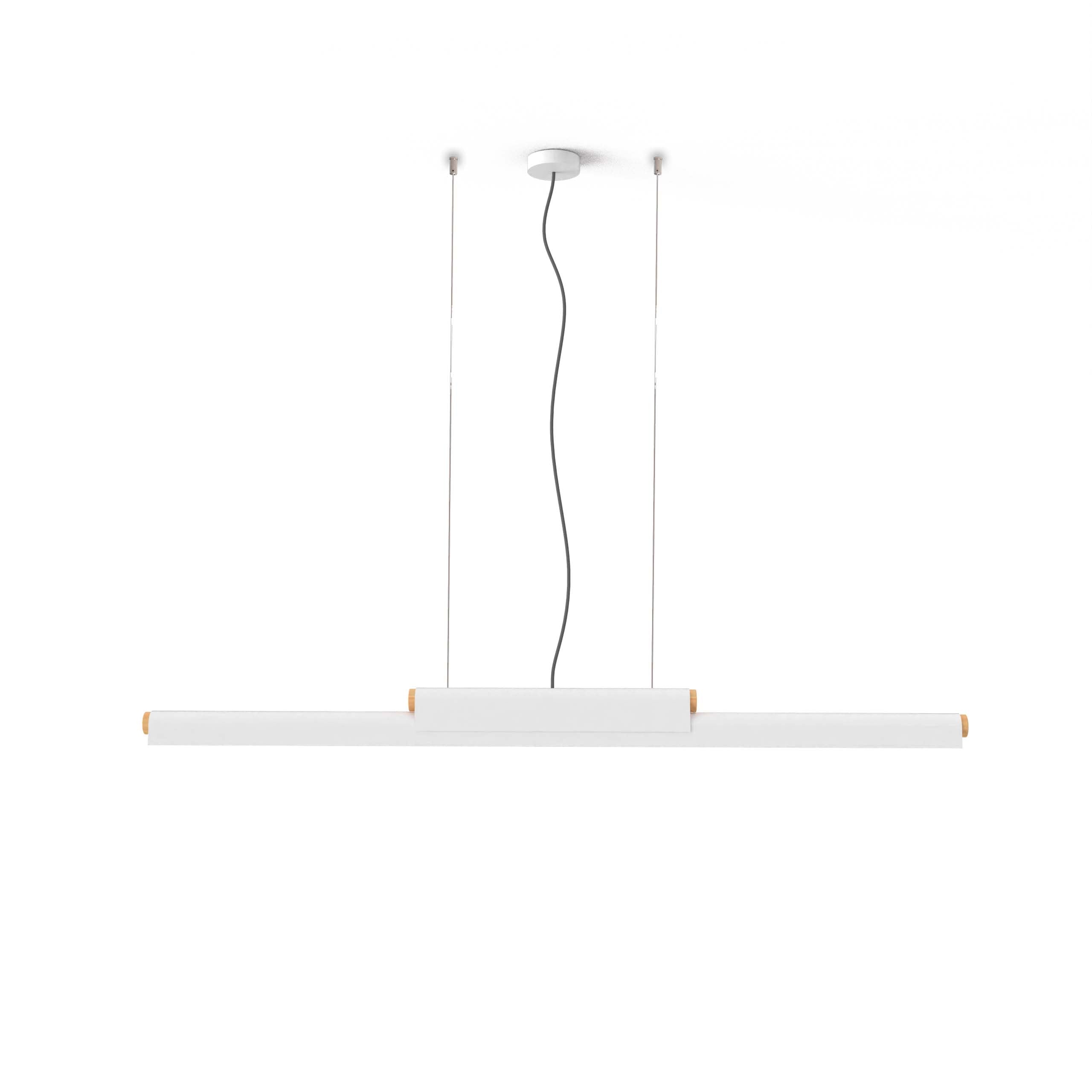 Robin lustră Rudi 27K DALI | fier, lemn, textil | Alb mat | 32W, 5400Lm, 2700K, 120x8x8 cm