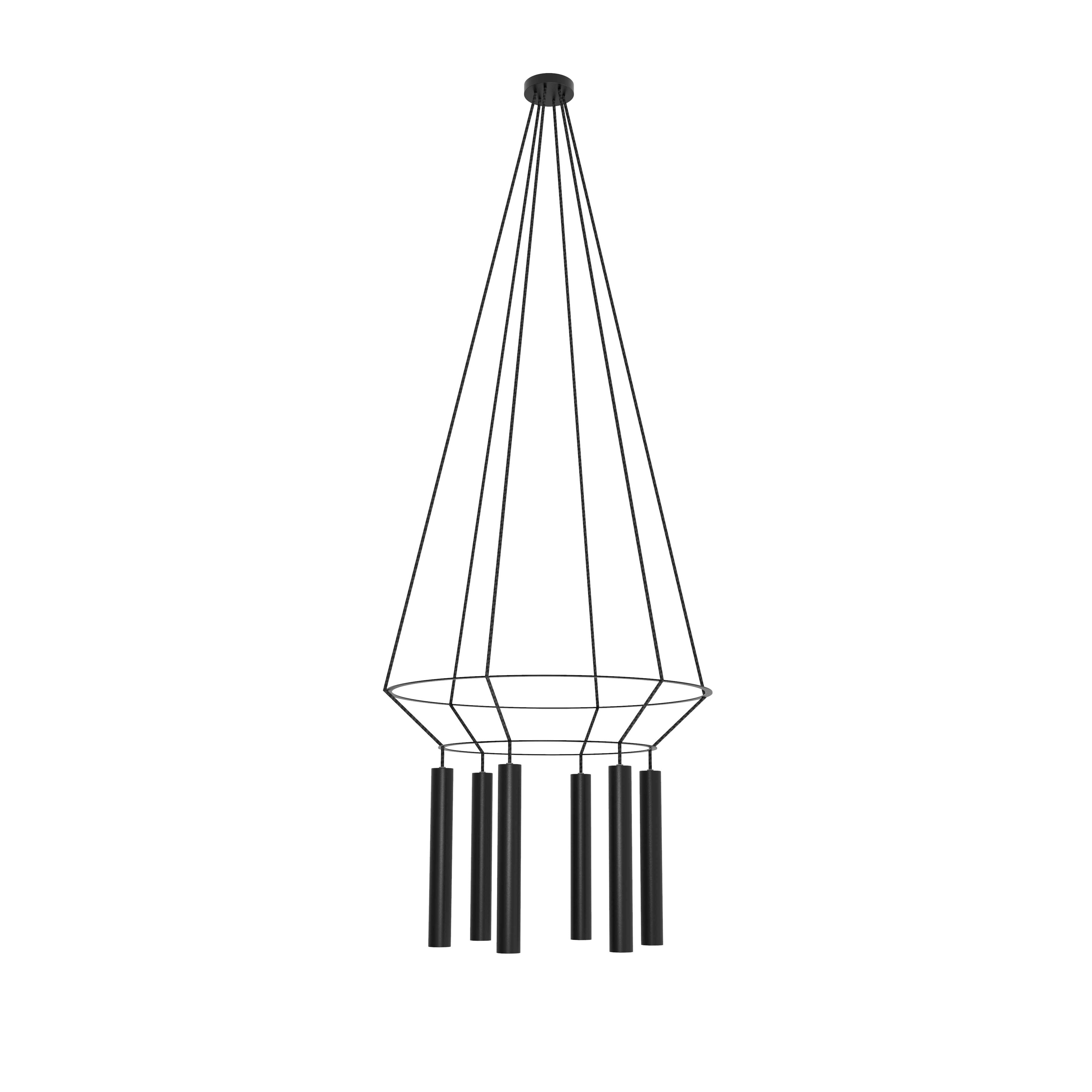 Robin lustră Rose Chandelier Circular 40 alamă, cablu textil Negru mat GU10 mini, 4x4x40 cm