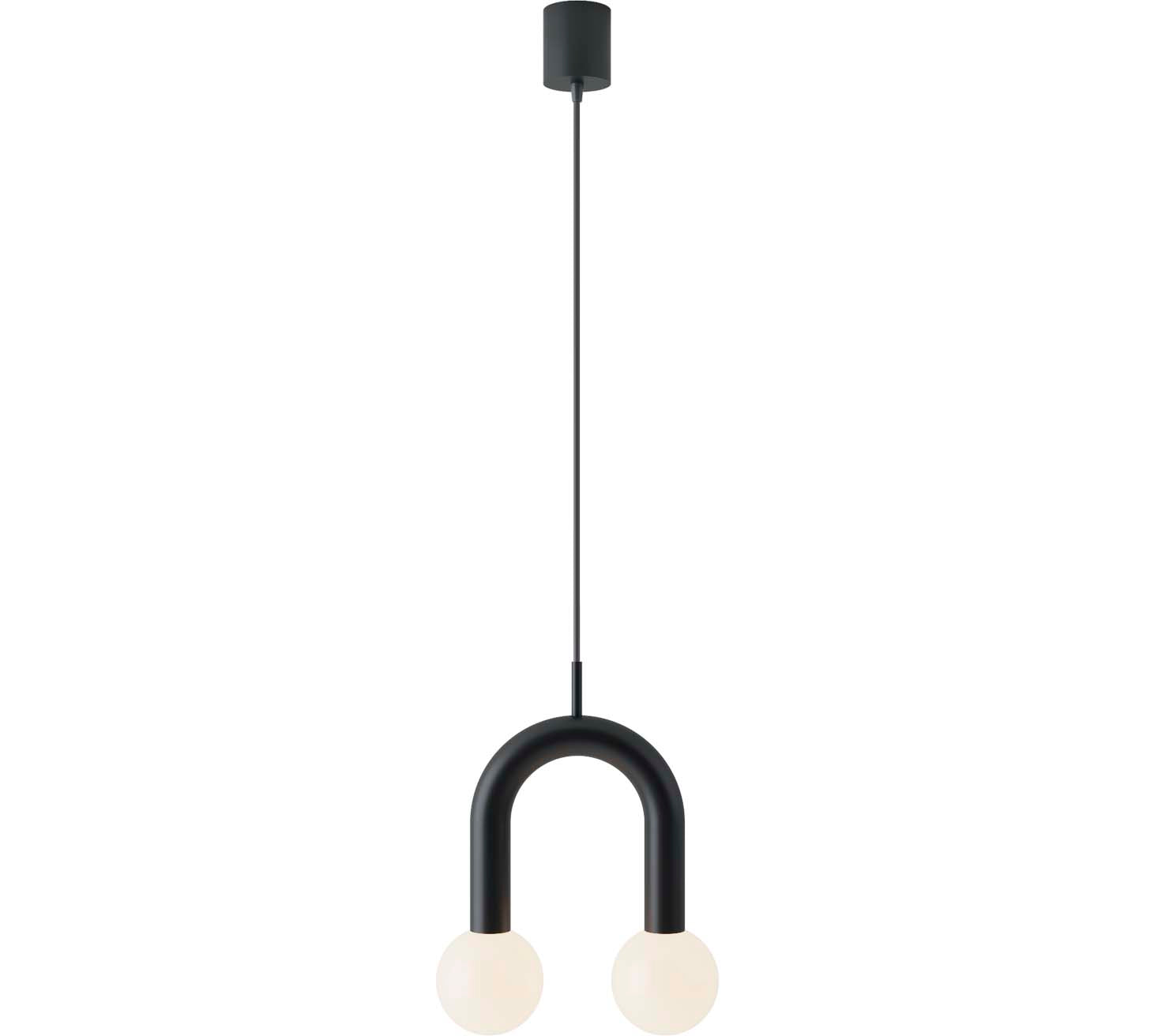 Robin lustră Rigoberta Super Curved fier, sticlă opală Negru mat 2xG9, 26x20x35 cm