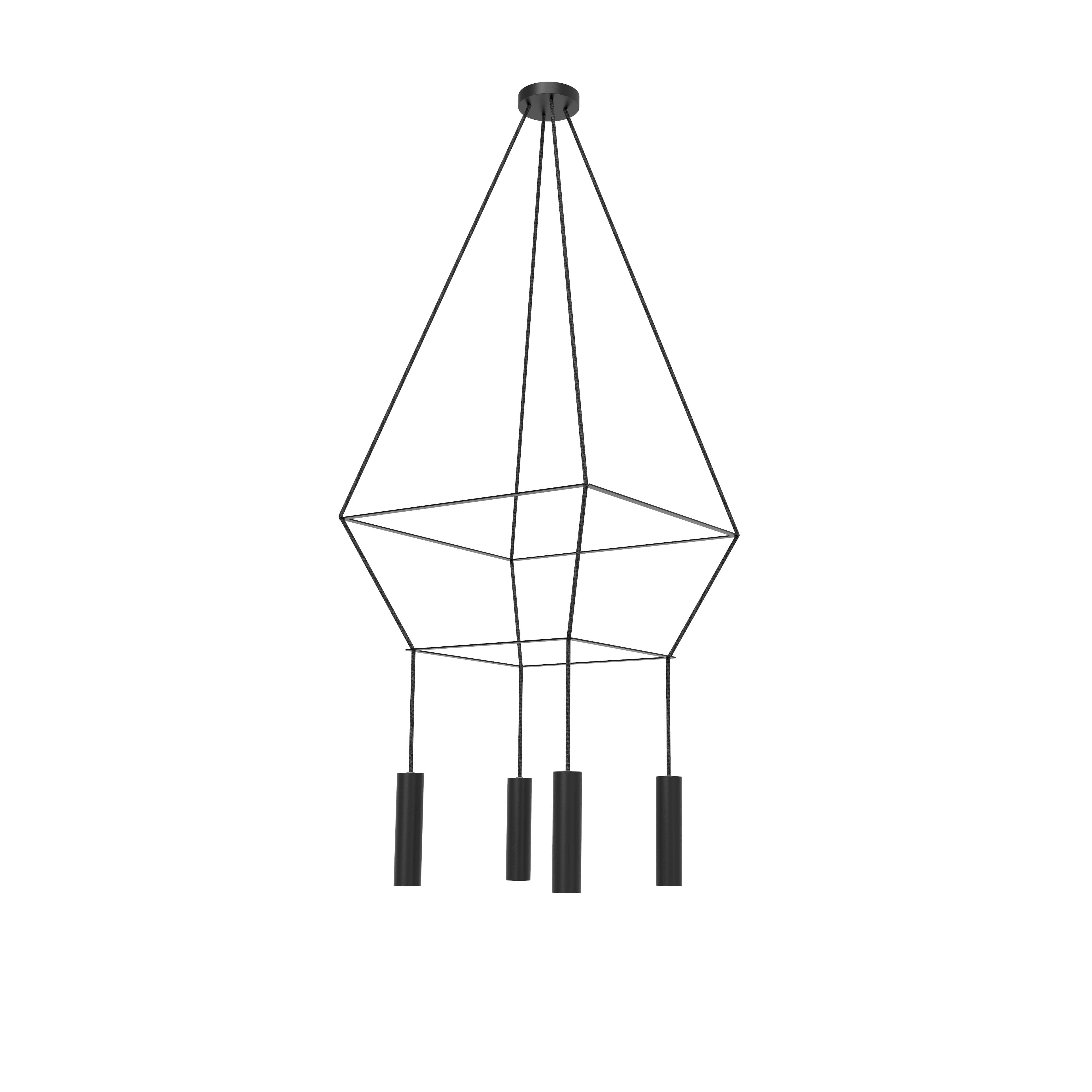 Robin lustră Rose Chandelier Square 16 alamă, cablu textil Negru mat GU10 mini, 4x4x16 cm