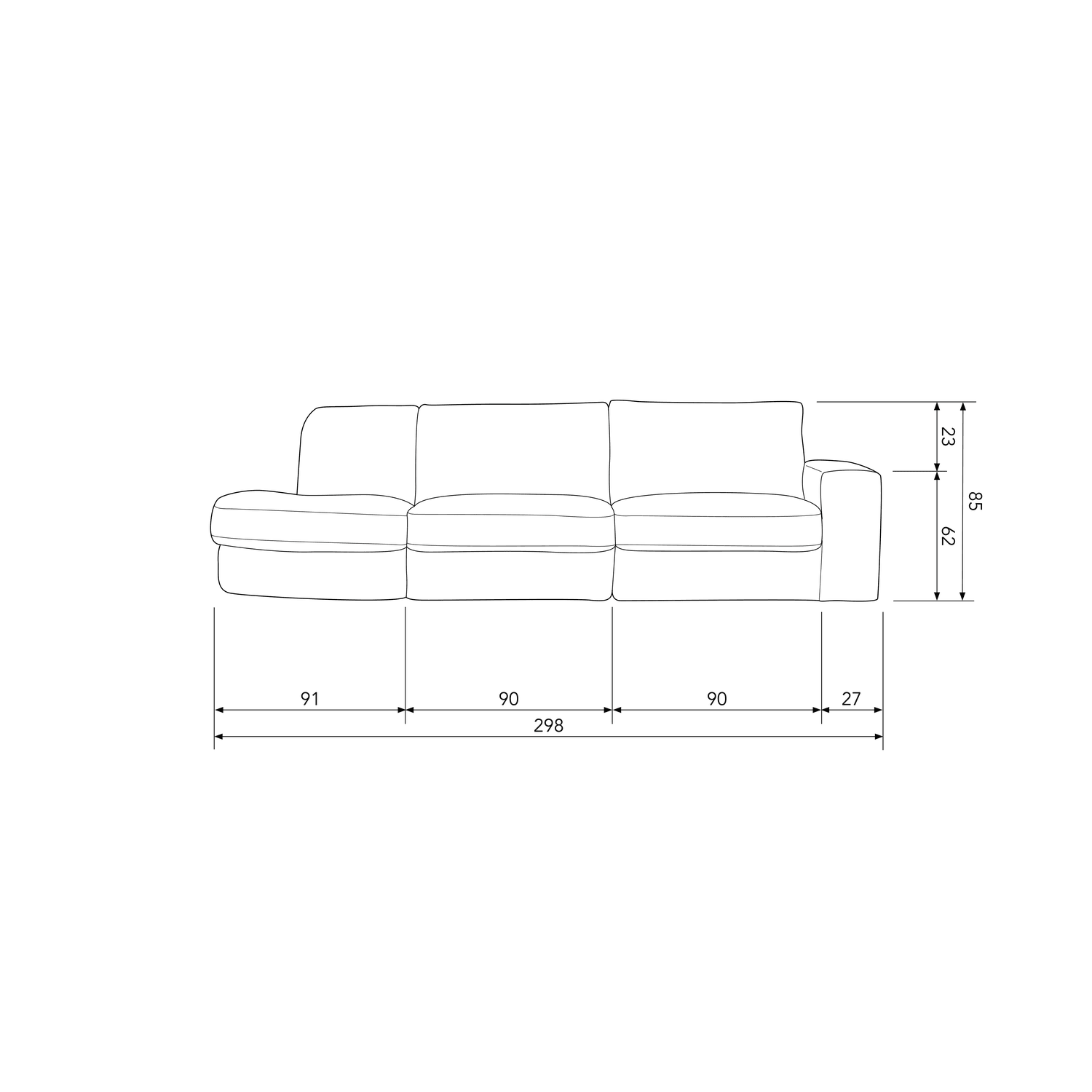 FAMILY 2,5-SEATER SOFA ROUNDED LEFT WARM GREY - PARIS14A.RO