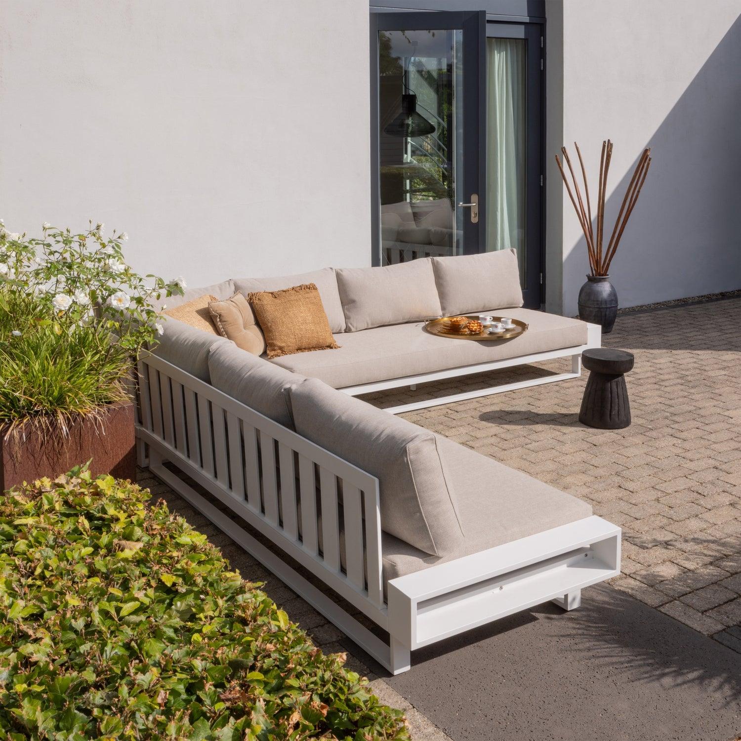 FLINT CORNER BENCH GARDEN ALUMINIUM WHITE/NATURAL - PARIS14A.RO