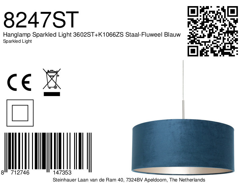 Lustra Sparkled Light 3602ST+K1066ZS Oțel-Velur Albastru