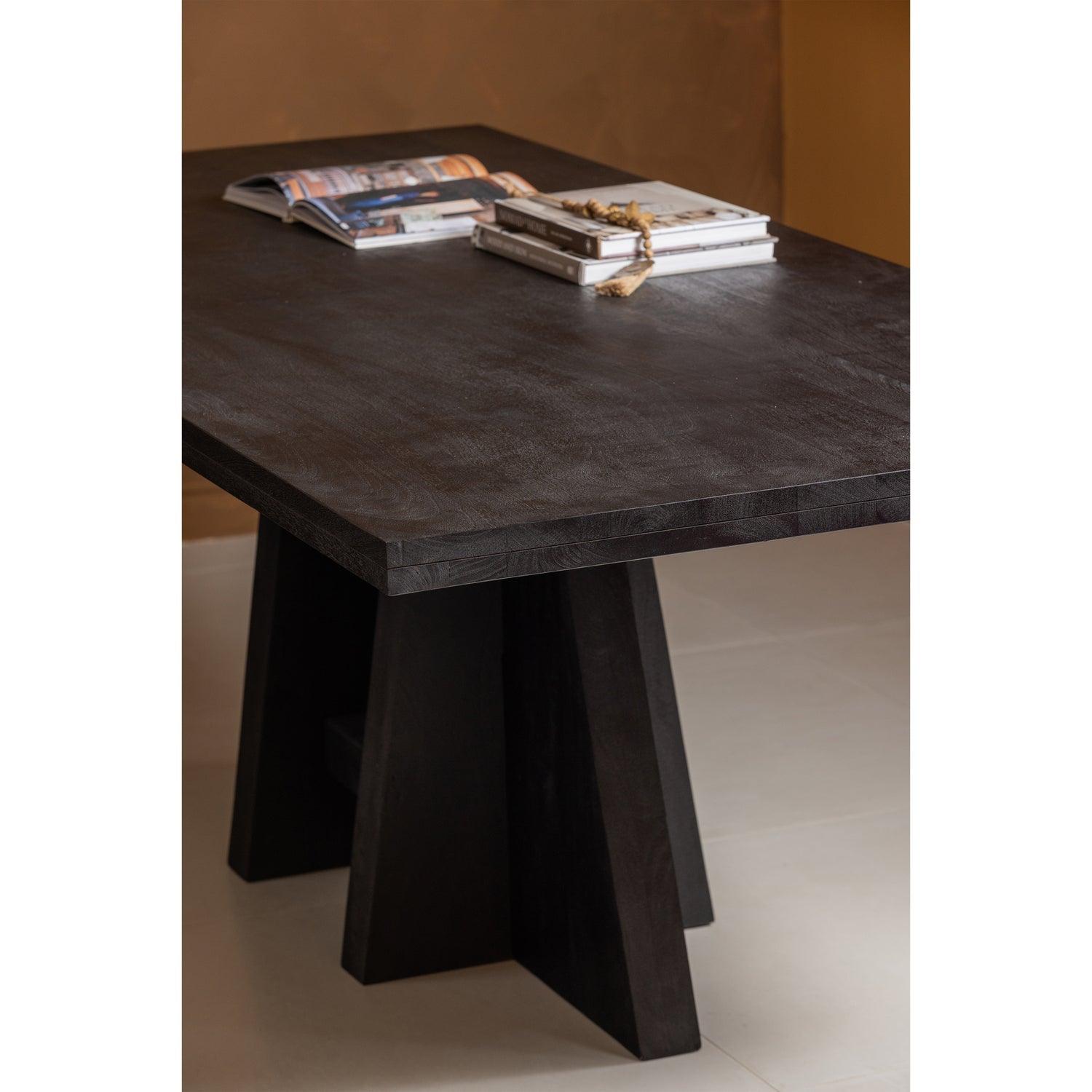 KEAN DINING TABLE WITH CENTRE LEG MANGO WOOD BLACK 220x100CM - PARIS14A.RO