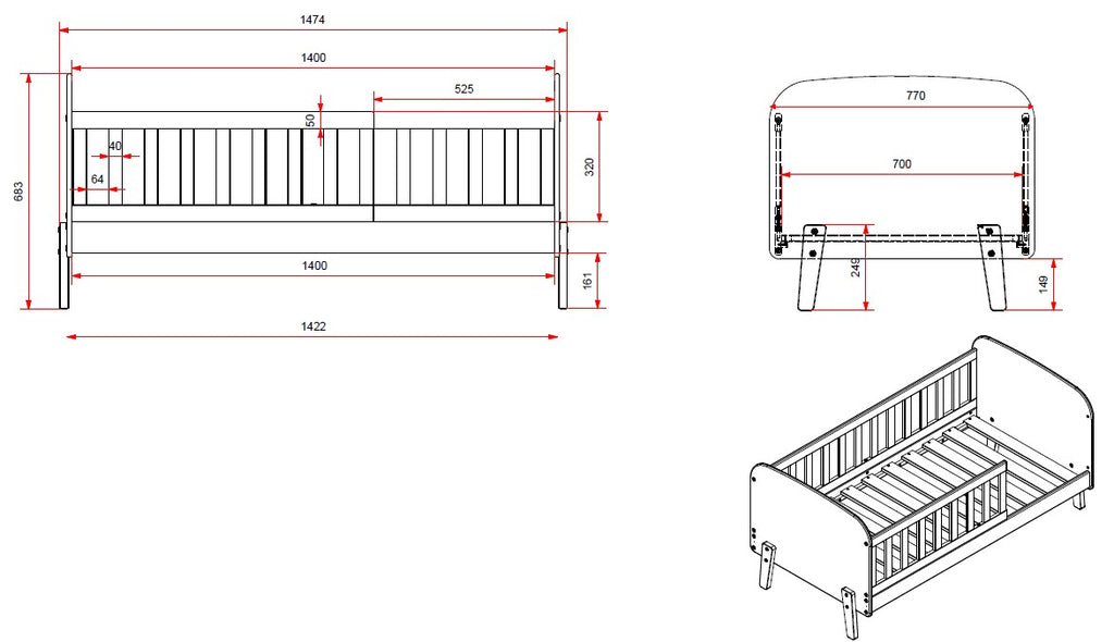 Pat pentru copii KIDDY 70x140cm - Vipack