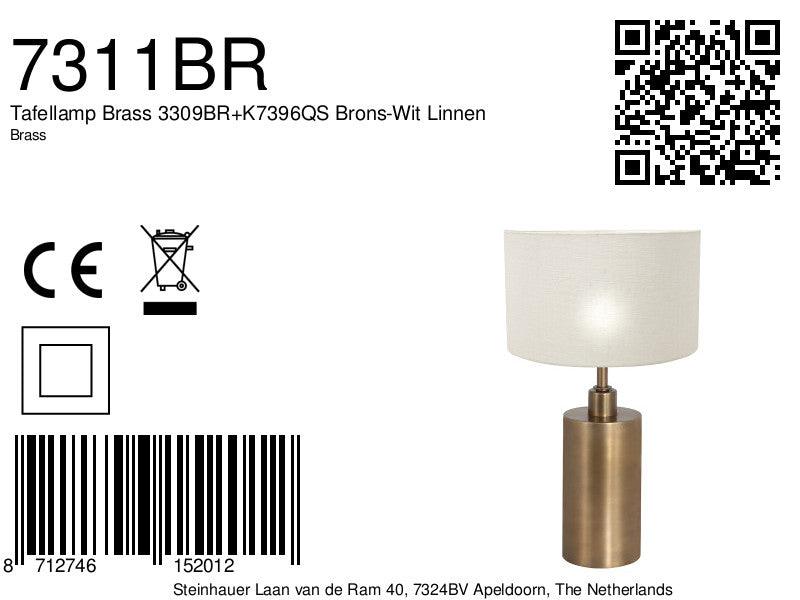 Lampă de masă Brass 3309BR+K7396QS Bronz-Alb cu material textil lână - PARIS14A.RO