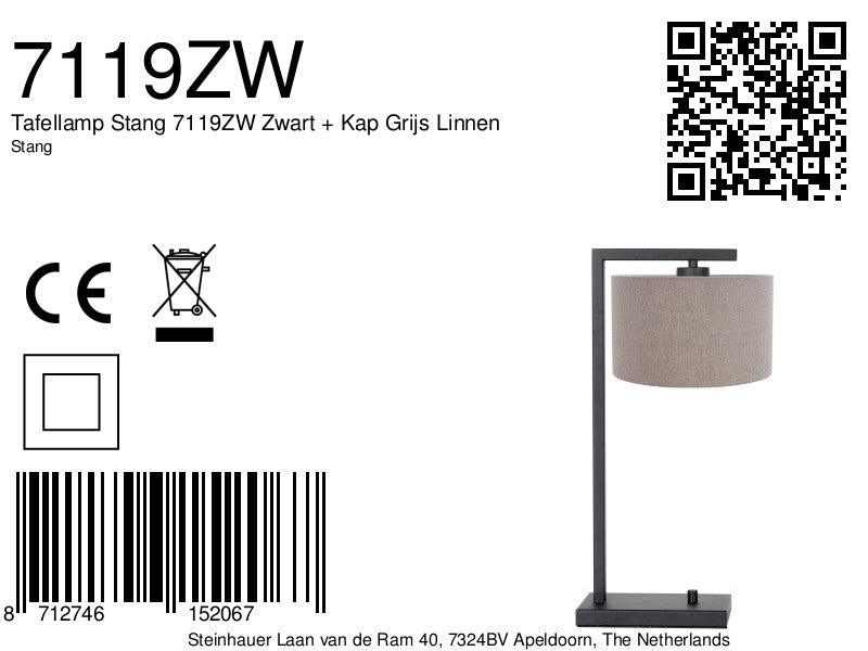 Lampă de masă Stang 7119ZW Negru + Abajur Gri din Lână - PARIS14A.RO