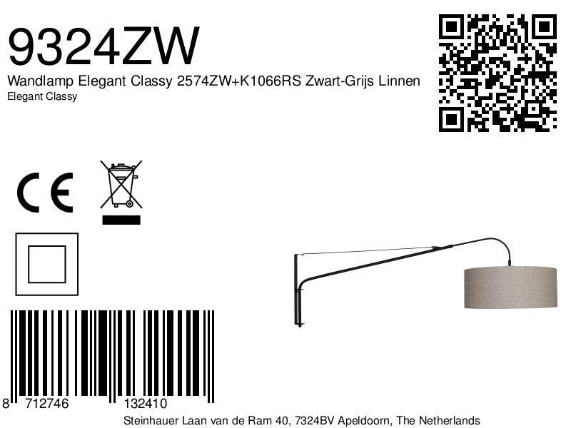 Lampă de perete Elegantă și Eleganta 2574ZW+K1066RS Negru-Gri din Pânză - PARIS14A.RO