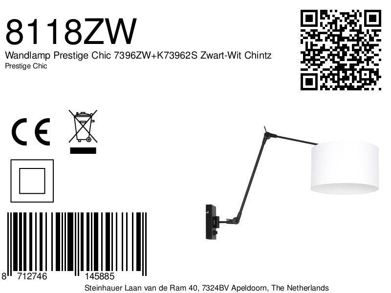 Lampă de perete Prestige Chic 7396ZW+K73962S Negru-Alb Chintz - PARIS14A.RO