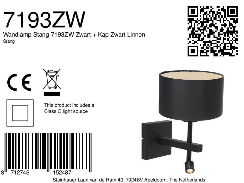 Lampă de perete Stang 7193ZW Negru + Abajur Negru din Lână - PARIS14A.RO