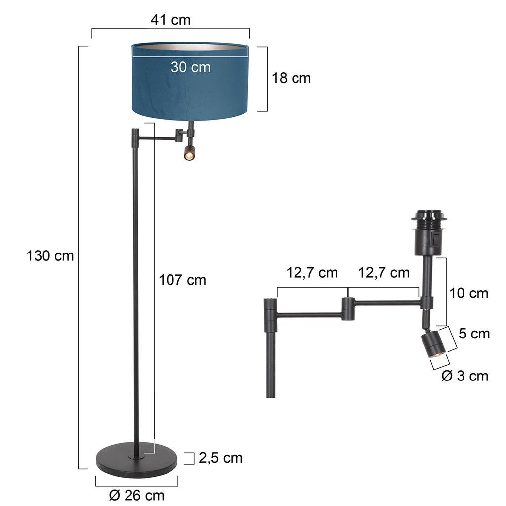 Lampă de podea Stang 7192ZW Negru + Abajur Velur Albastru - PARIS14A.RO