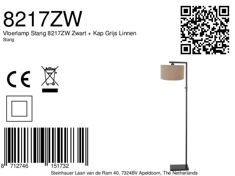 Lampă de podea Stang 8217ZW Negru + Abajur Gri din Lână - PARIS14A.RO