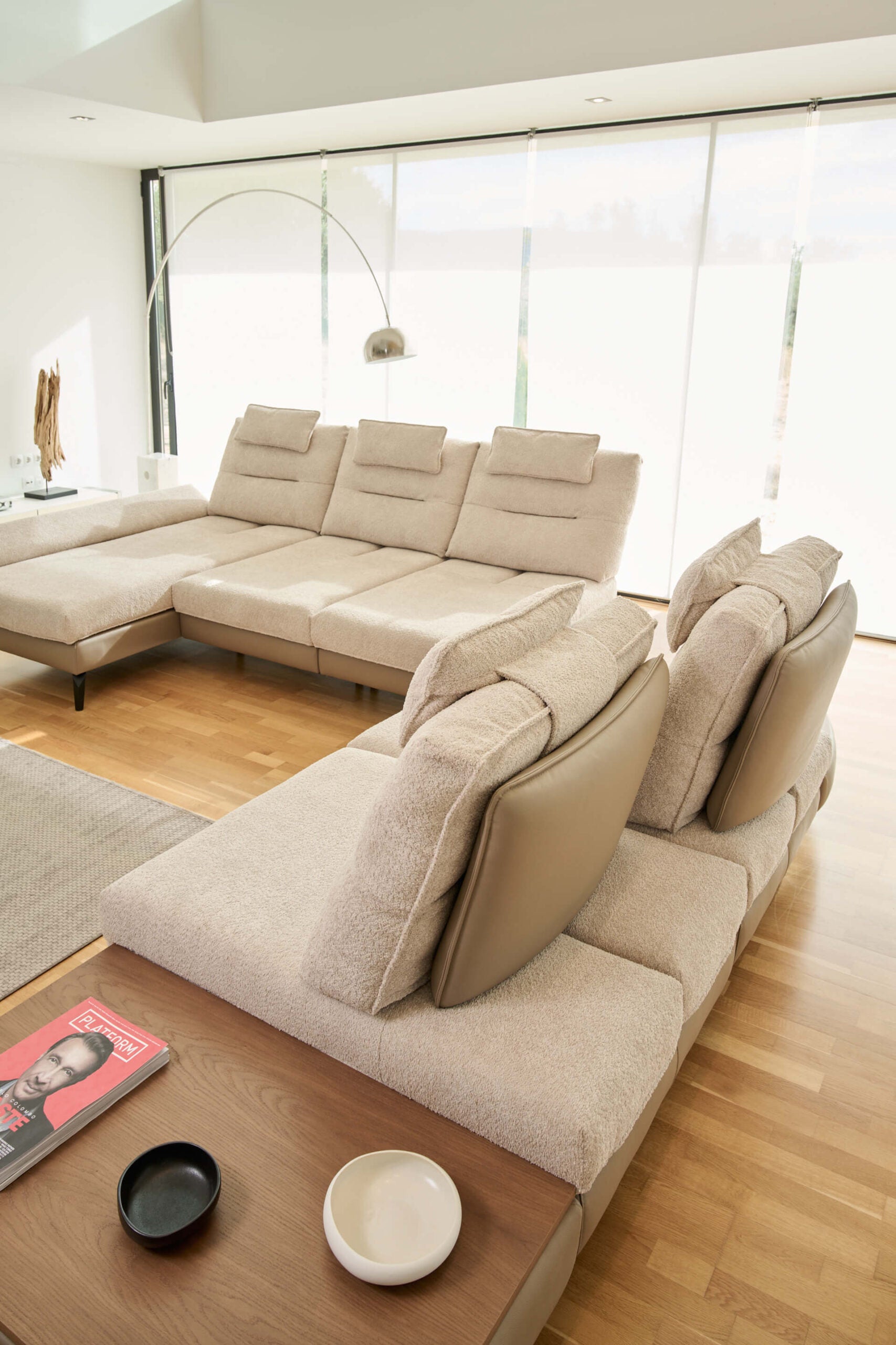 ACOMODEL canapea extensibilă cu colțar Leo | textil | Bej | 377x104x159 cm