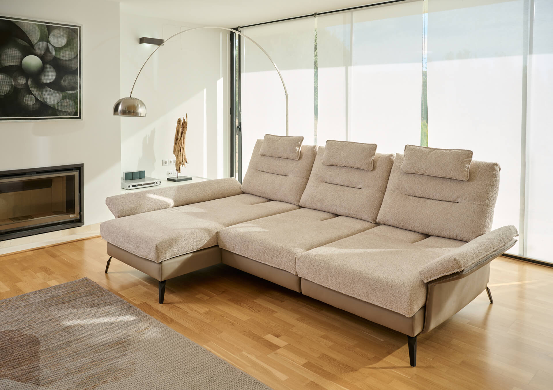 ACOMODEL canapea extensibilă cu colțar Leo | textil | Bej | 377x104x159 cm