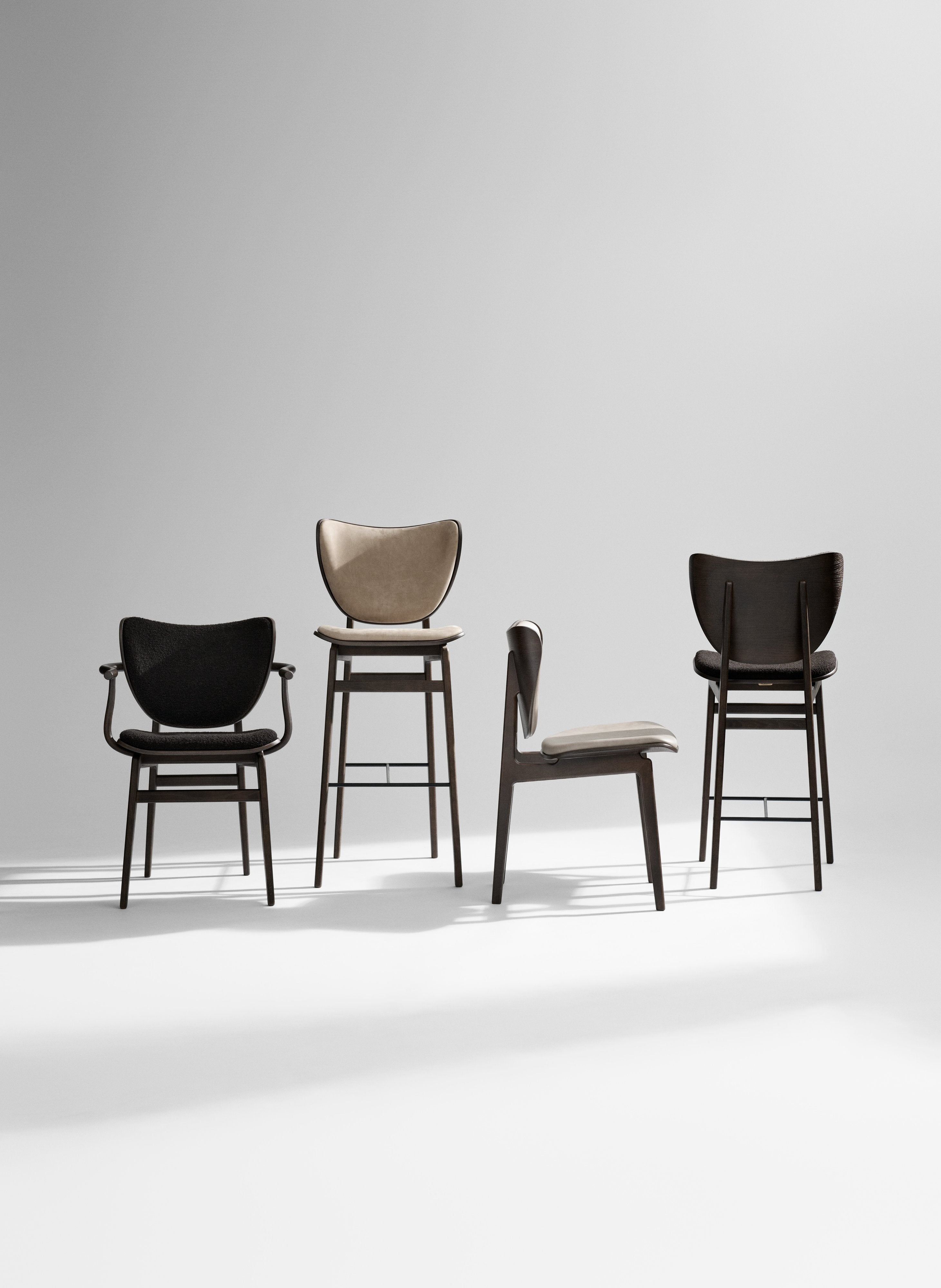 NORR11 scaun bar Elephant 75 cm tapitat | stejar FSC | Stejar afumat inchis | 46x52xh111 cm