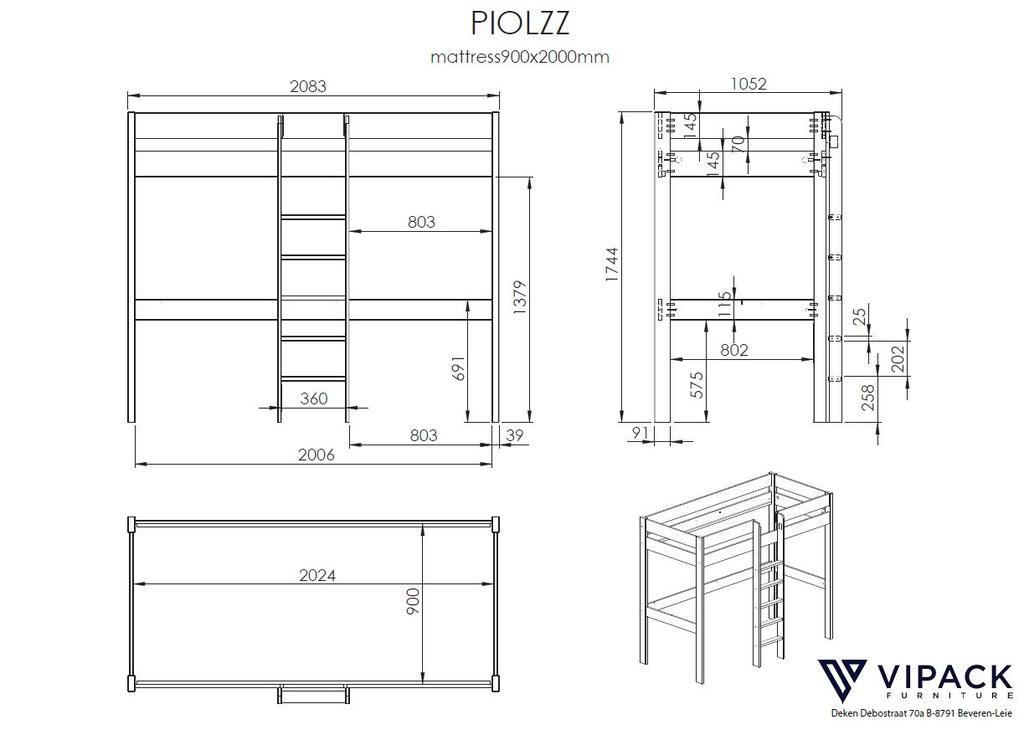 Pat alb cu birou si scara PINO - Vipack - PARIS14A.RO