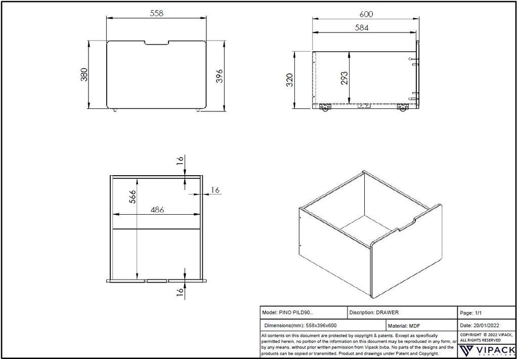 Pat alb cu scara, tobogan si set de 2 sertare PINO - Vipack - PARIS14A.RO