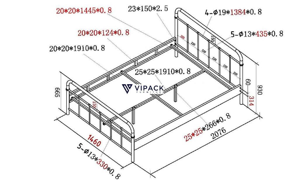 Pat alb cu soclu si sipci BOSTON 140x200cm - Vipack - PARIS14A.RO