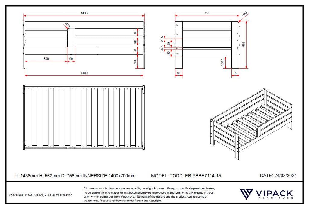 Pat alb TODDLER 70x140 cm - Vipack - PARIS14A.RO