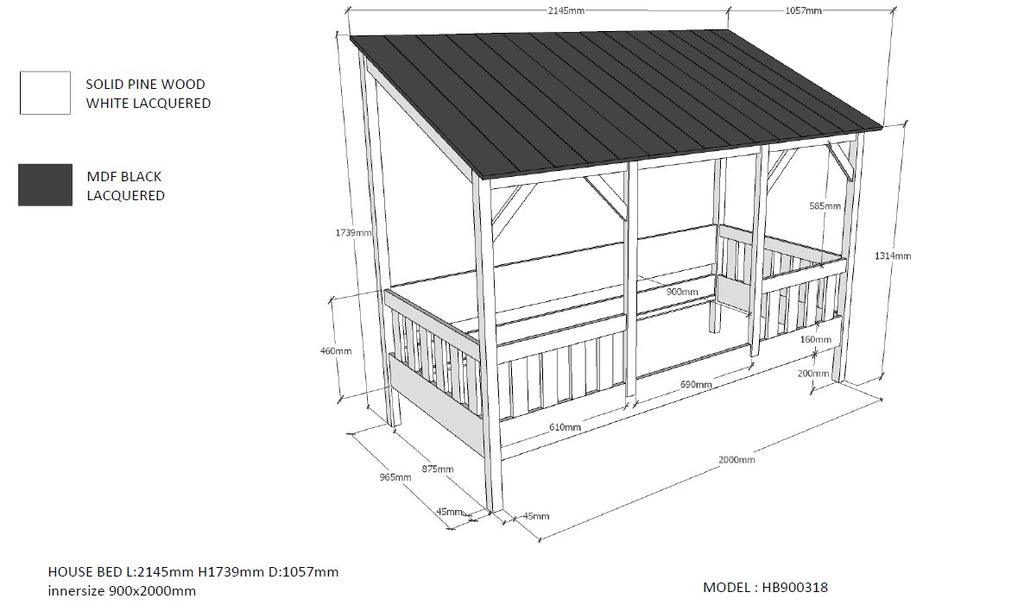 Pat casuta cu acoperis alb HOUSEBEDS - Vipack - PARIS14A.RO