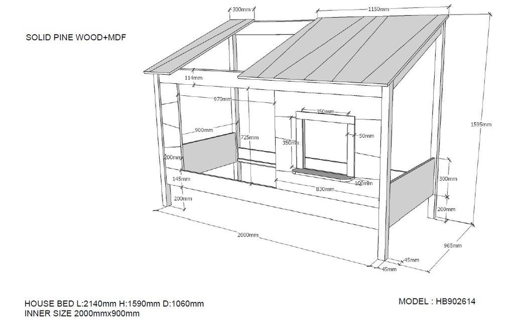 Pat casuta cu acoperis alb si sipci HOUSEBEDS - Vipack - PARIS14A.RO