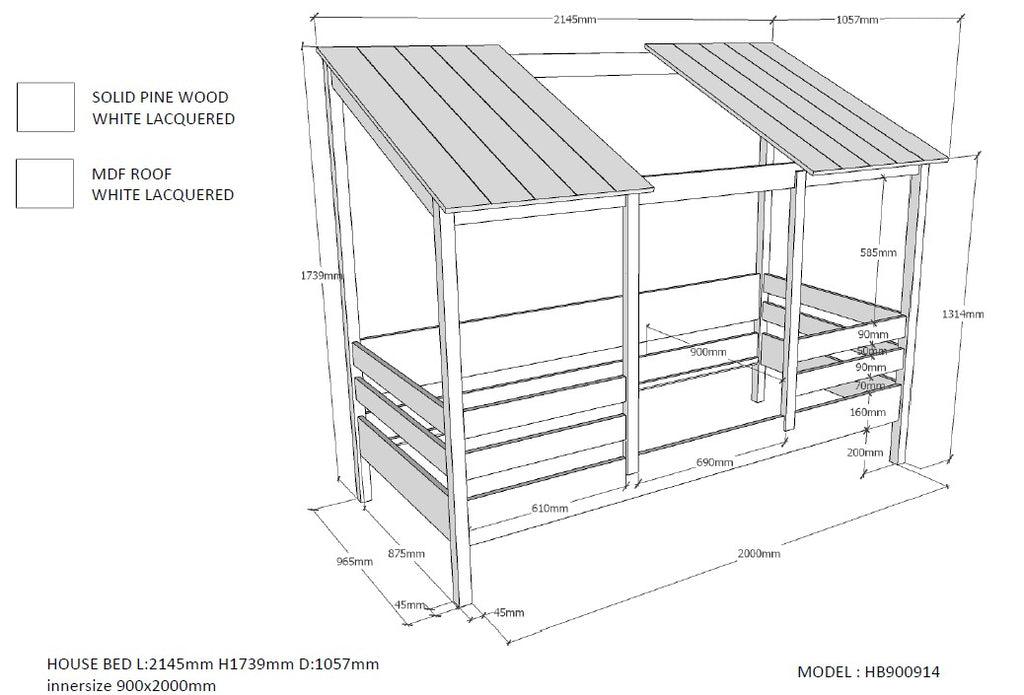 Pat casuta cu acoperis cu 2 panouri HOUSEBEDS - Vipack - PARIS14A.RO