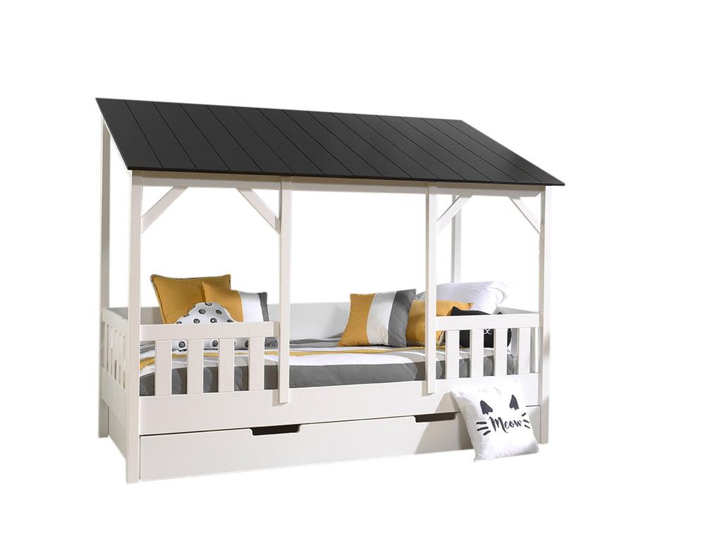 Pat casuta cu acoperis negru si sertar HOUSEBEDS - Vipack - PARIS14A.RO