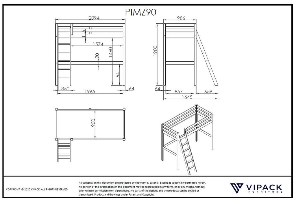 Pat inalt alb 90x200CM PINO - Vipack - PARIS14A.RO