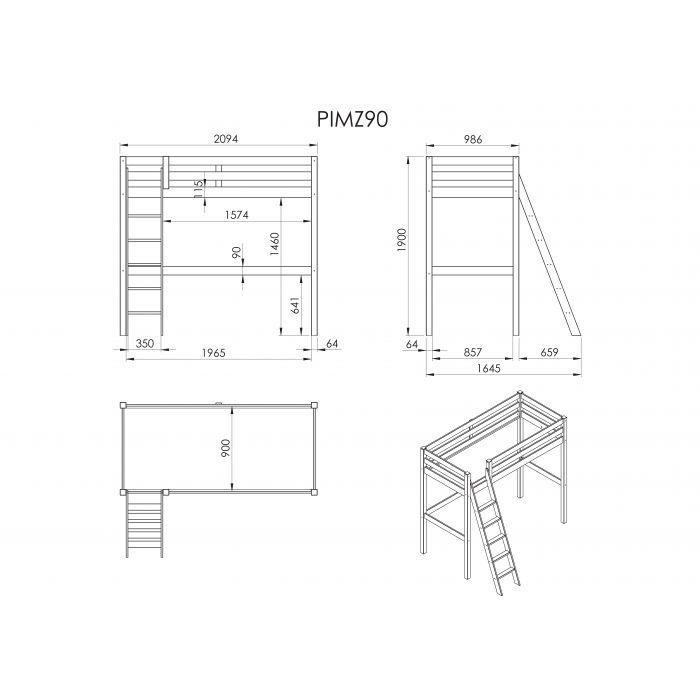 Pat inalt gri 90x200CM PINO - Vipack - PARIS14A.RO