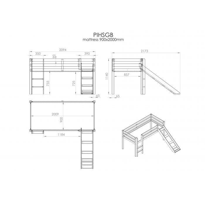 Pat mijlociu alb cu tobogan si perdea Space / PINO - Vipack - PARIS14A.RO