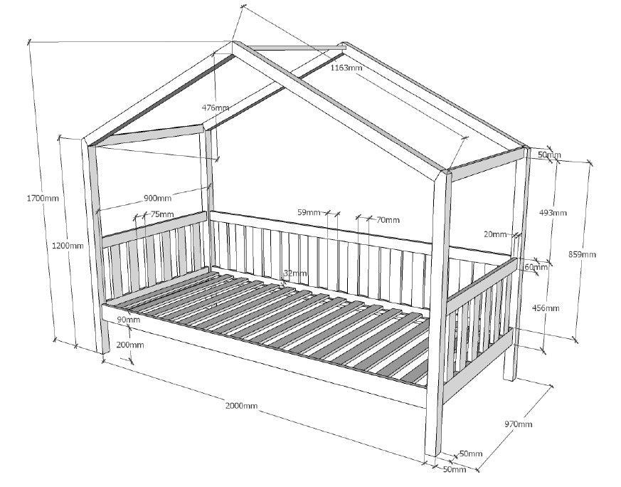 Pat tip casuta cu saltea DALLAS 90X200CM / Alb - Vipack - PARIS14A.RO