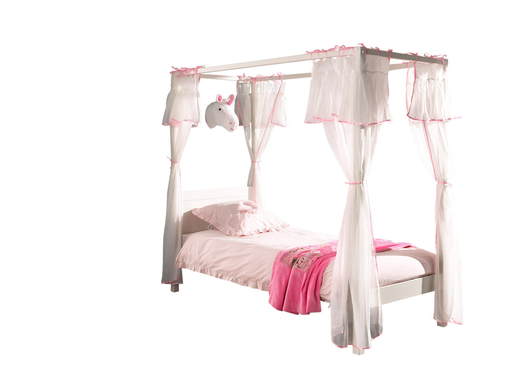 Pat cu baldachin alb si material textil PINO / 90 x 200 cm - Vipack